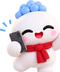 Maskot resmi Finly memegang ponsel